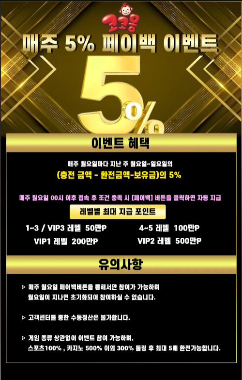 매주 5% 페이백 이벤트